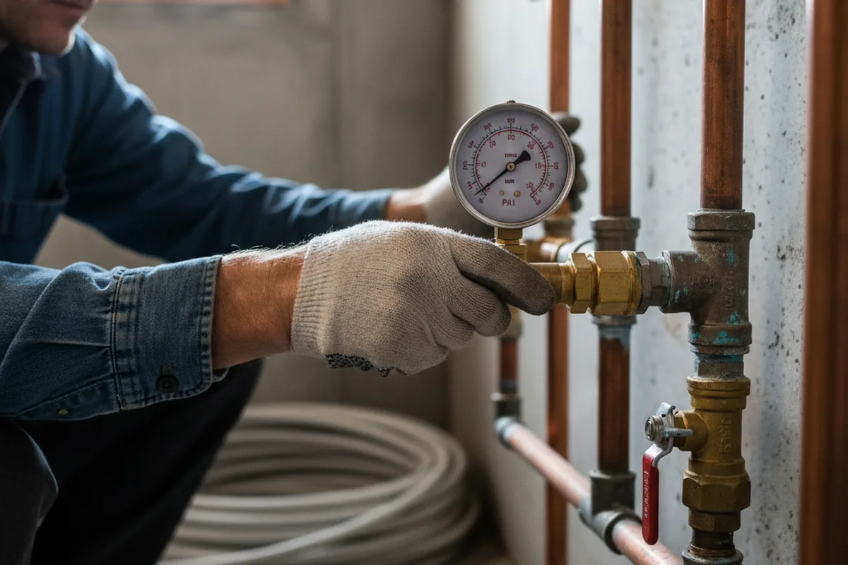 Pressure testing a repaired line during Water Line Repair in Stockton
